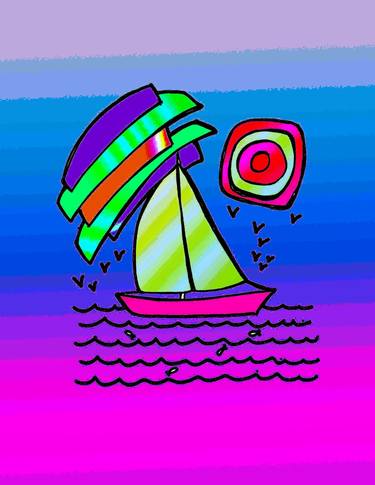 Pretty Sailboat at Sea Whimsy Galor Extravaganza Excitement Fun Cartoon - Limited Edition of 20 thumb