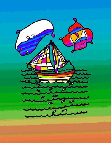 Seascape Boat by Sea Colorful Multicolor - Limited Edition of 20 thumb
