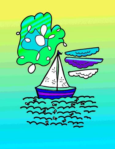Whimsy Sailboats in Blue Green Yellow Fun - Limited Edition of 20 thumb