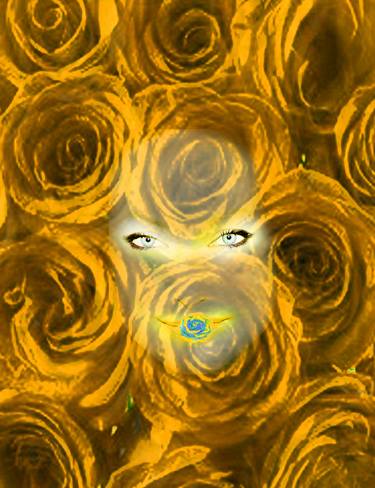 Commission Psychic Energy Reading Tribute Homage Commemorative Portrait Art  (Mediumistic Art Style) Gold Roses thumb