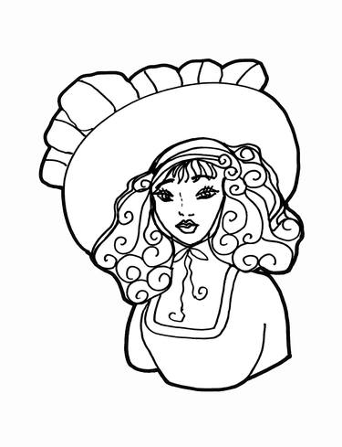 From "Fancy Red Hat" Coloring Book Pretty Portraits of Women Ladies Wearing Hats 20th nostalgia thumb