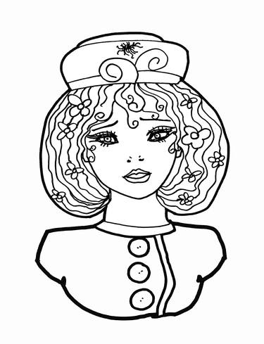 From "Fancy Red Hat" Coloring Book Nostalgia Black White Drawing Pretty Lady Wearing Hat thumb