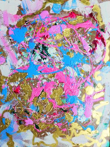 "HEALING FOR THE HEART" blue pink gold white pretty calm art for any wall any place anywhere thumb