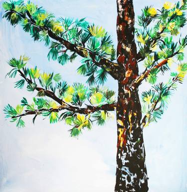 Naive Outsider Art STyle Tree Green Pine Nature Vernacular Self-taught thumb