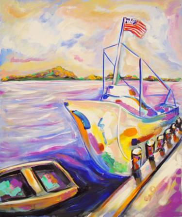 Romantic Outsider Naive Art Boat on Dock Sea thumb