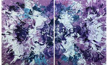 Petals(2018) by Adam Zafrian, Purple Abstract Diptych, 2 Canvas Set thumb