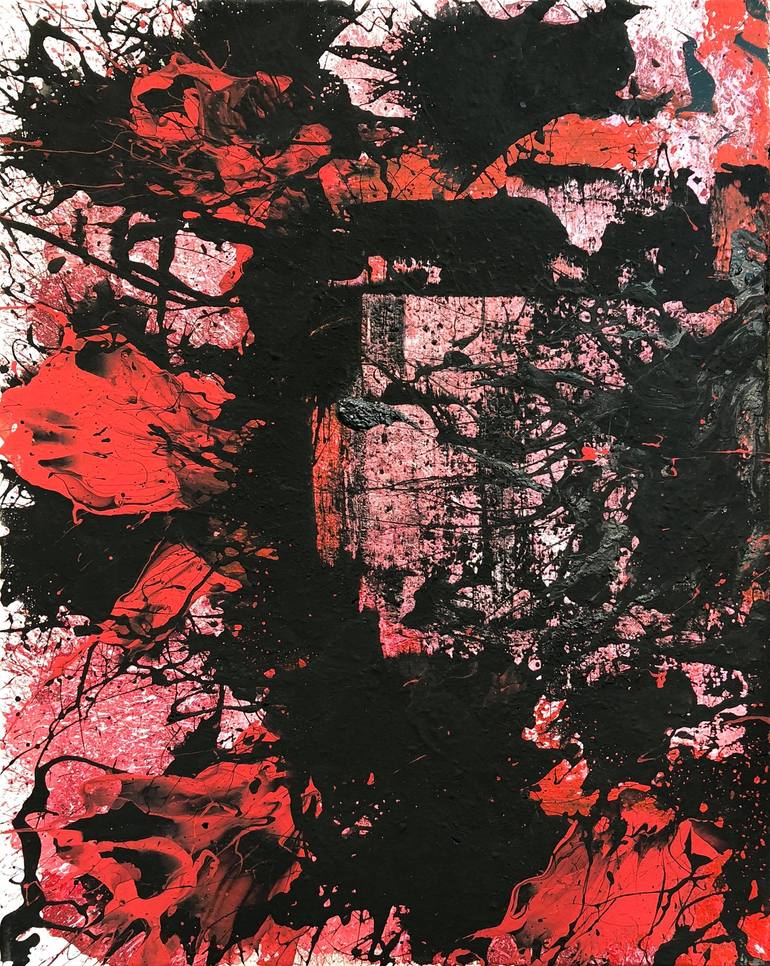 Red and Black Abstract Art, Red Contemporary, Red Abstract Flowers, Red