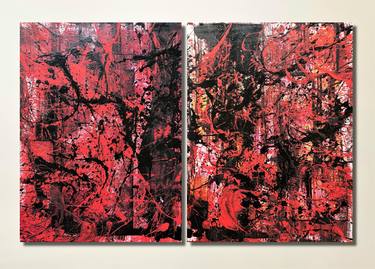 "Abyss Forest" (2018), Red and Black Drip, Red Abstract, Large Red Abstract, Dark Red and Black Abstract, Pollock Inspired Abstract, XL Abstract thumb