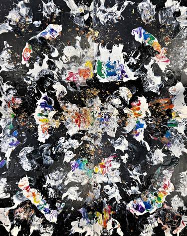 "Broken Kaleidoscope Study", 4 Canvas Set, Large Gold and Rainbow Canvas Set, 40" Canvas Set, Rainbow Abstract XL thumb