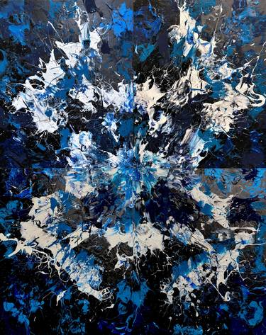 "Butterfly Negative Study" (2019), 4 Canvas Set, Large Abstract Canvas Set, Large Blue 4 Canvas 40" Set thumb