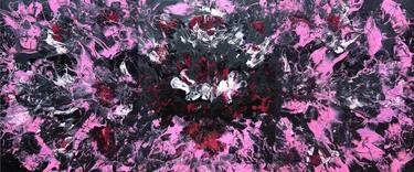 "Ruby Burst", Large 20" x 48" Canvas Set, Red White and Black Abstract Canvas Set, XL Pollock Inspired Abstract thumb