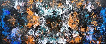 "Pigment Splicing", Large 48" Blue Abstract, Bright Colorful Abstract, XL Blue Orange Abstract Painting thumb