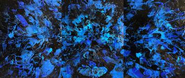 "Gusher", Large 48" Blue Abstract, Bright Colorful Abstract, XL Blue Abstract Painting thumb