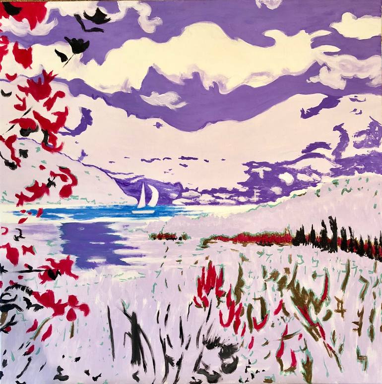 Original Landscape Painting by Susan Stewart | Expressionism Art on Canvas | "Winter on Lake Annecy" from the series "Four Seasons of Lake Annecy"