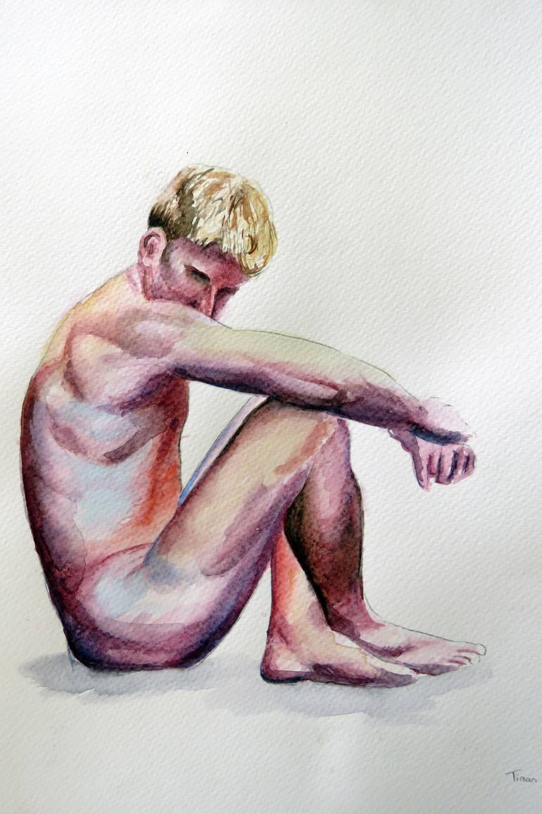 Sitting male nude I Painting by Tiaan Jordaan | Saatchi Art