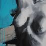 This piece is an original on gallery wrapped canvas, ready to hang with hardware included. It is created with vibrant, colorful acrylics; leading your eye around the composition with hidden layers and energy.

This female figure paintings depicts the story of a woman who is unapologetic. Her pose is one that is strong, confident, and secure. Her face is washed away in white painting, facing up toward the sun.