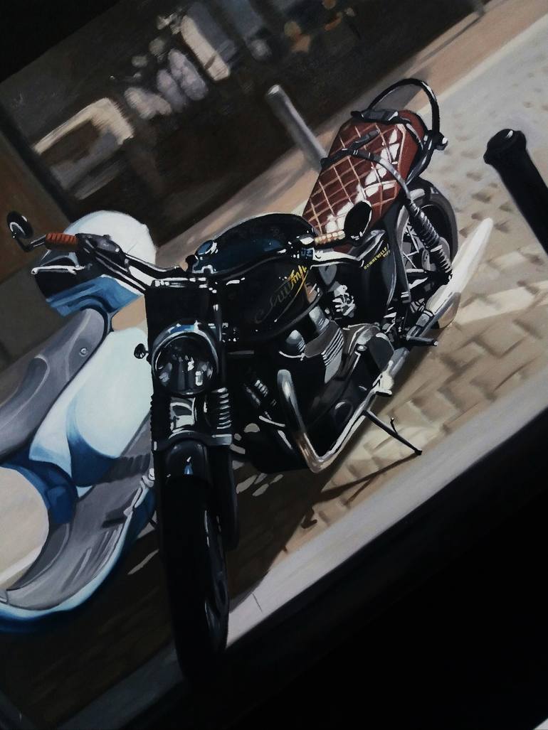 Original Fine Art Motorcycle Painting by Alo Valge