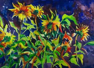 Summer Sunflowers Against a Utah Midnight Sky - Limited Edition 1 of 20 thumb