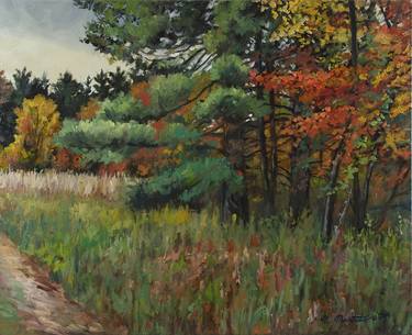 "Quiet Day" Early Fall Trees Landscape 20x16 Signed thumb