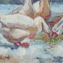 Feeding geese outdoor in winter time. One of the series of paintings dedicated to domestic village birds.
Made with palette knife and brush.
February, 2017
The painting will be packaged in a carton box with bubble wrap.
Worldwide shipping with Exspress Mail Service.