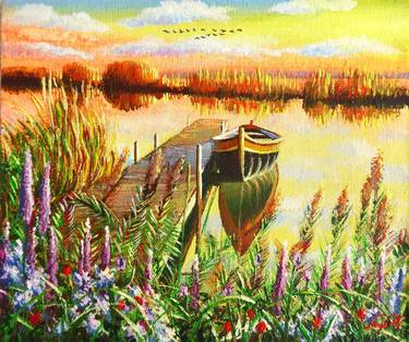 Original Impressionism Boat Paintings by Narek Hambardzumyan