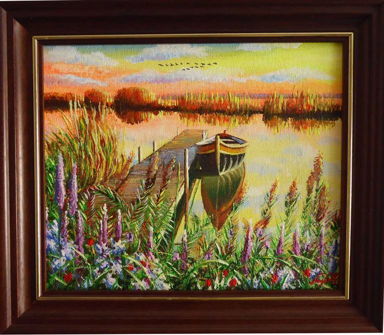 Original Impressionism Boat Painting by Narek Hambardzumyan