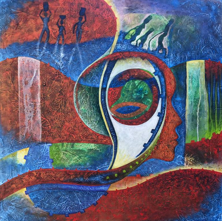 Original Water Painting by Prensnelo Amical | Modernism Art on Canvas | Guardian of the water bearers