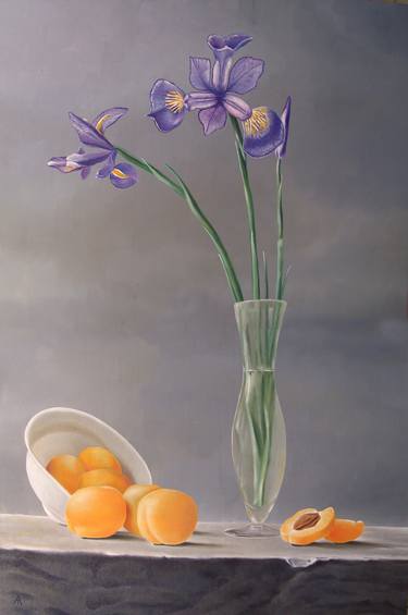 Still life with iris and fruits thumb