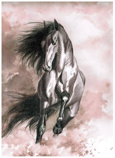 Original Fine Art Horse Drawings by Ulyana Krutova