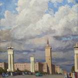 Vintage 1961 oil painting genre Soviet art Lenina Avenue by FINE ART Gallery