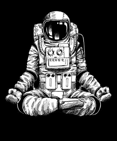 Astronaut in spacesuit yoga gestures , Hand Drawn thumb
