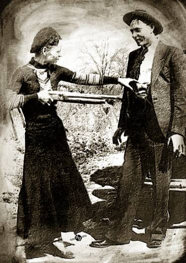 Painting Of Bonnie And Clyde Mock Hold Up Black And White Mugshot thumb