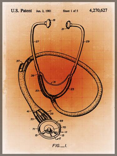 Doctor Stethoscope 1 Patent Blueprint Drawing Sepia thumb