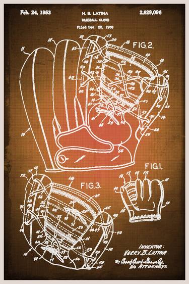 Baseball Glove Patent Blueprint Drawing Sepia thumb