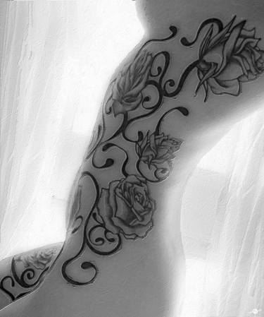 Body Tattoo Woman In Window B And W thumb