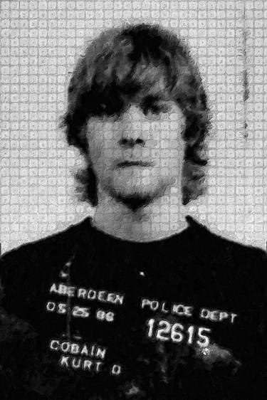 Kurt Cobain Painting Mug Shot Vertical Black And Gray Grey Unique Dot Pattern thumb