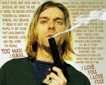 Kurt Cobain Nirvana With Gun And Suicide Note Painting Macabre 2 thumb