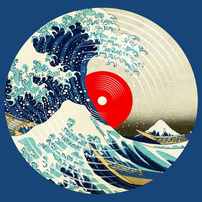 japanese wave painting red