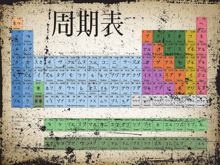 Japan Japanese Periodic Table Of The Elements Vintage Chart Silver Framed poster