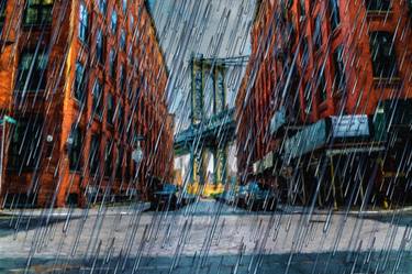 New York City Skyline Rain Storm Bridge thumb