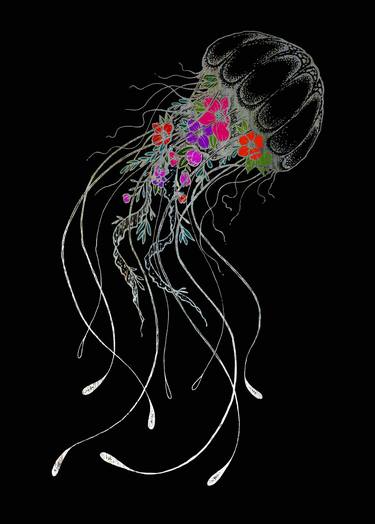 Rubino Zen Octopus Flowers Jelly Fish Jellyfish Black Silver thumb