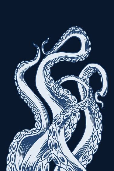 Tentacles Octopus Blue Tee Tees T-Shirt T Shirt thumb