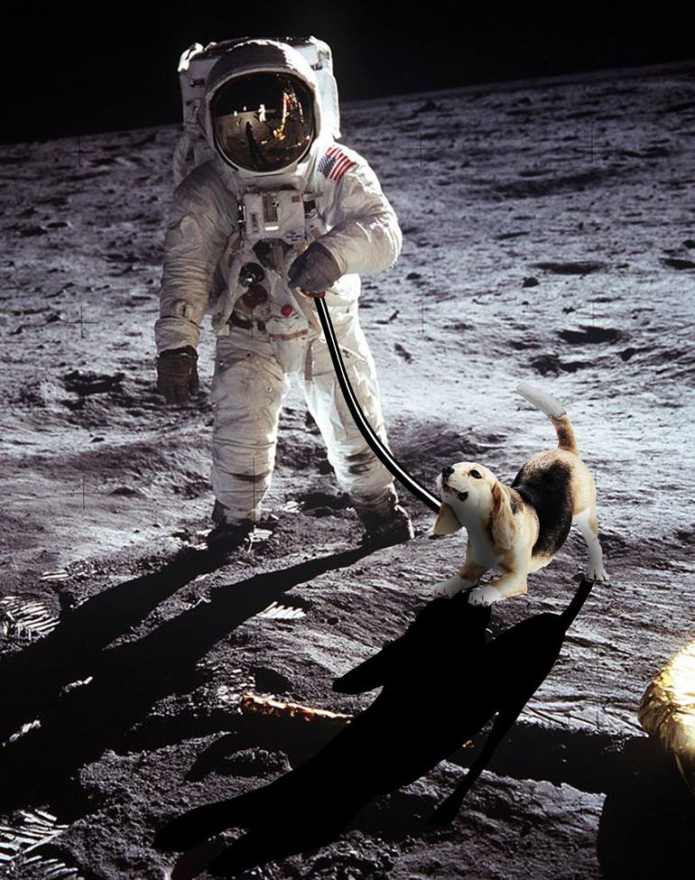 Neil Armstrong Buzz Aldrin Walking Dog on The Moon Painting by Tony Rubino  | Saatchi Art