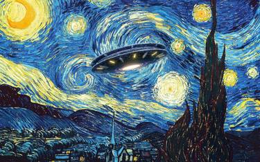 UFO Alien Abduction Starry Night Van Gogh Painting thumb