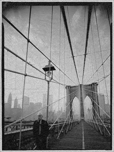 New York City Brooklyn Bridge Black And White - Limited Edition of 1 thumb