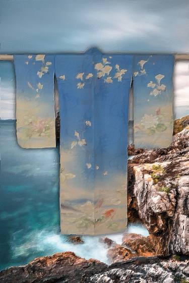 Vintage Traditional Japanese Geisha Kimono Cliff Ocean thumb