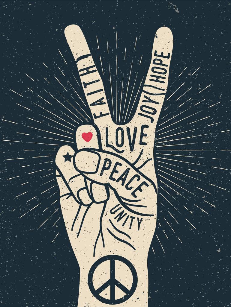 PEACE SIGN LOVE T Shirt 60s 70s Tie Dye Hippie Hand Love Retro