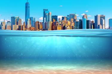 Skyline Realistic underwater background New York Manhattan Ocean deep water, sea under wat - Limited Edition of 1 thumb