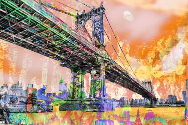 New York City Manhattan Bridge Gold Painting - Limited Edition of 1 thumb