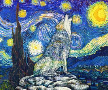 Vincent van Gogh Starry Night Painting Wolf Howling - Limited Edition of 1 thumb